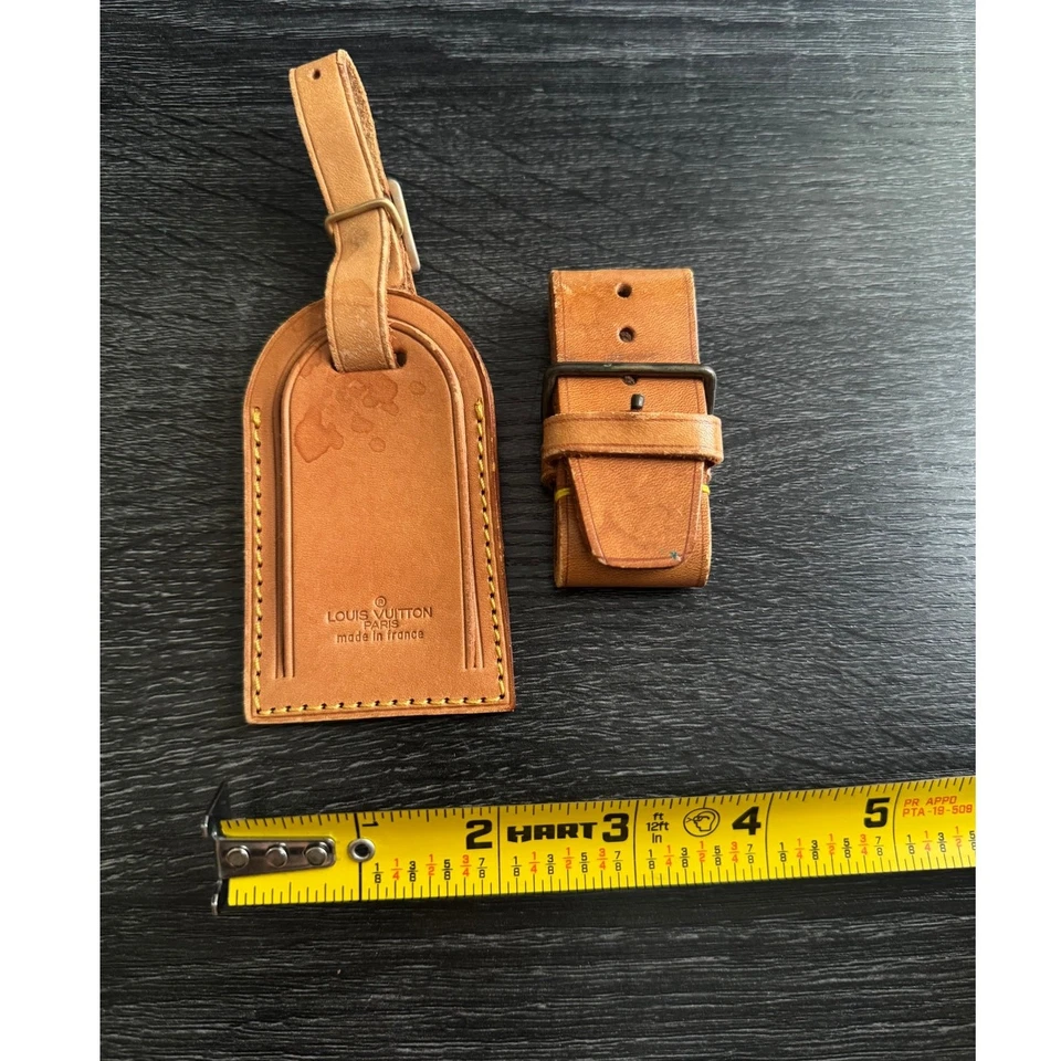 Auténtico juego de etiquetas y bolsa de equipaje con nombre de cuero Louis Vuitton Vachetta SN925 Foto 2 de 4