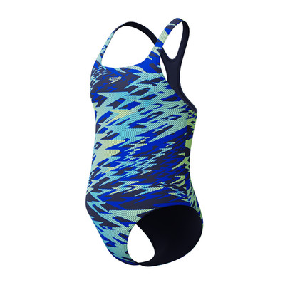 SPEEDO MÄDCHEN BADEANZUG. NEU HYPERBOOM PRINT BLAU MEDAILLENGEWINNER SCHWIMMANZUG S26