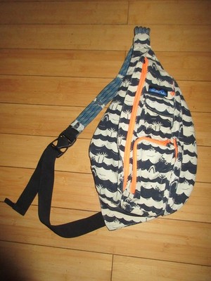 KAVU Rope Sling Bag Beach Boats Sharks neon orange heavy canvas nautical