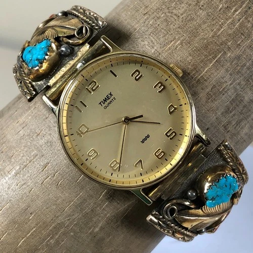 Vintage Navajo Sterling Tips W/ Timex Watch
