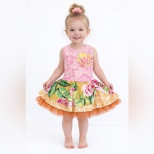 Giggle Moon Floral Sleeveless Dress 2T Sundress Ruffles Tulle Pink Orange Summer