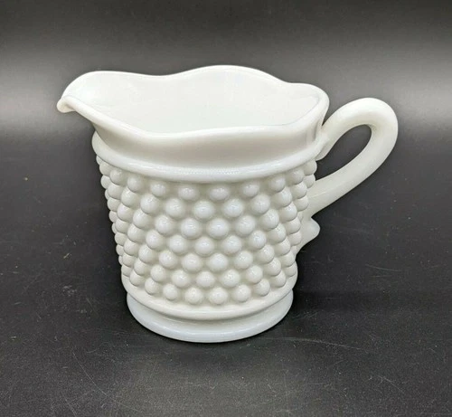 Westmoreland Milk Glass Creamer Hobnail Scalloped Edge White Vintage
