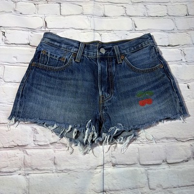Levi's Cherry Shorts Womens 24 Blue 501 Button Fly Cut Off Cotton