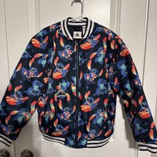 Disney Lilo Stitch Girl's Zip-Up Varsity Bomber Jacket - Size 7-8