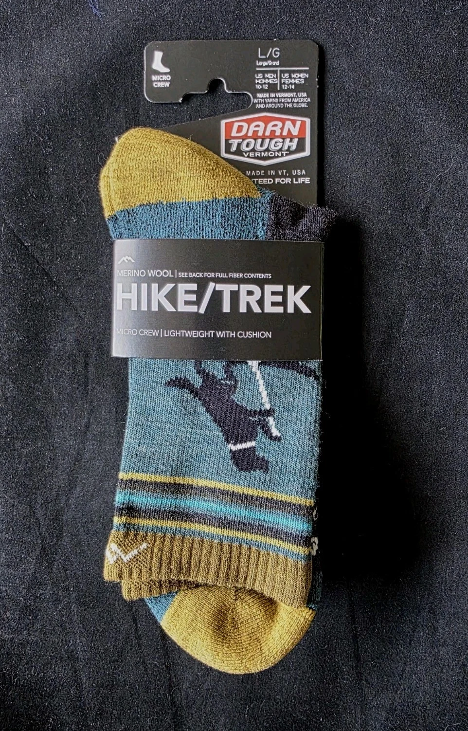 DARN TOUGH MEN MICRO CREW HIKE SOCKS LIGHTWEIGHT CUSHION DOG POND SZ L#5003-NWT