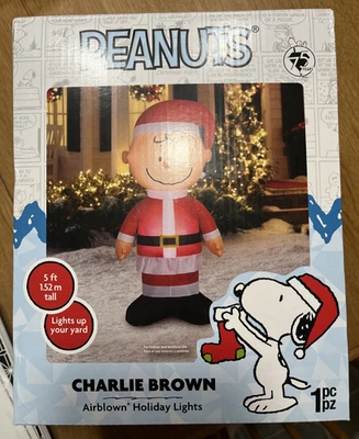 5 Ft Charlie Brown in Santa Outfit Christmas Airblown Inflatable Gemmy