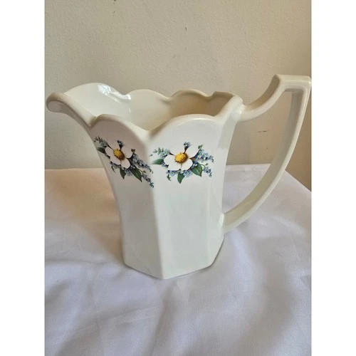 Vintage McCoy USA Pottery Pitcher White Floral Daisies Flower Vase Decor 7533