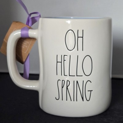 Rae Dunn OH HELLO SPRING Mug Bunny Rabbit & Tulip Double Sided 2026 Easter NWT