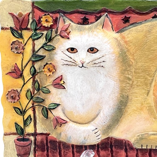 Vintage 90er E Smithson UTTERBECHER Katze Volkskunst Blumen Harz Wanddekor 8" x 4" - Bild 2 von 7