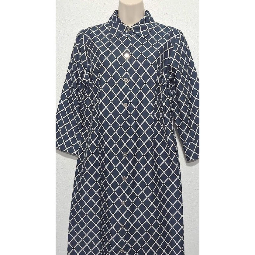Vestido Camisa Charter Club Mujer 8 Azul Marino Blanco Estampado Diamante Botón Delantero Algodón Foto 4 de 4