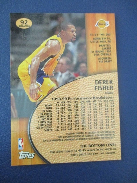 🏀 1999-00 Stadium Club Chrome Refractor  #92 Derek Fisher -Los Angeles Lakers- - Image 2 of 3