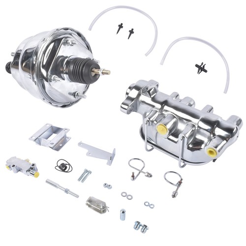 Chrome Power Brake Booster Master Cylinder Disc Drum Kit for Chevrolet 1955-1957 - Picture 4 of 12