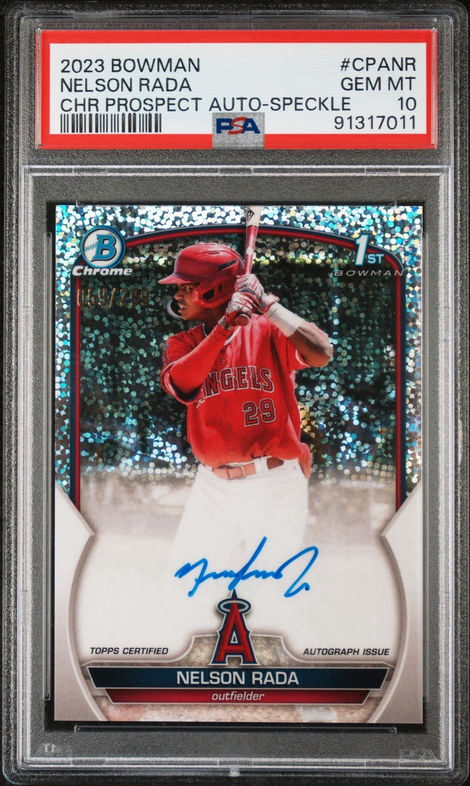 2023 Bowman Chrome - Nelson Rada 1st Auto Speckle Refractor /299 PSA 10