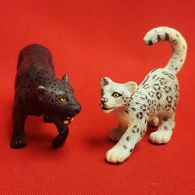 Black Panther Snow Leopard Cub Figures Two Animal figurines