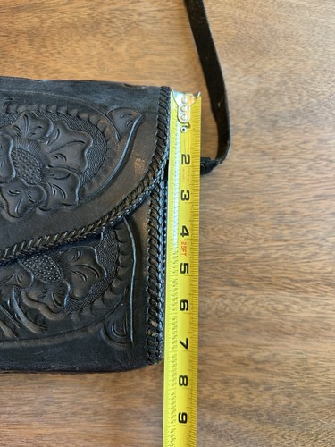 Vintage Western Hand Tooled Black Leather Purse Bag Cross Body READ DESCRIPTION - Picture 17 of 24