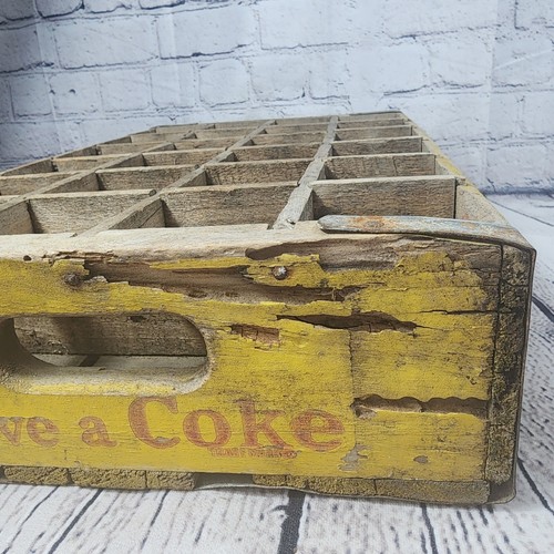 Vintage Drink Coca-Cola Yellow Wooden Case Box 24 Bottle Coke Soda Crate - Picture 12 of 16