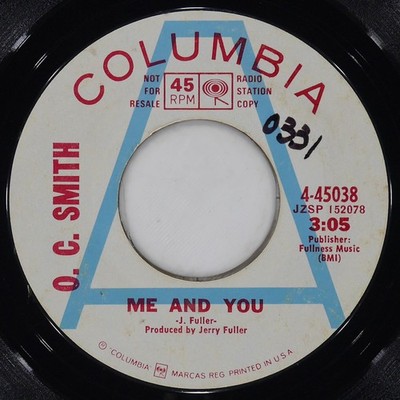 O. C. SMITH Me And You / Can'T Take My Eyes Off You COLUMBIA 4-45038 VG- 45 1969