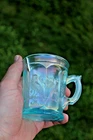 ANTIQUE NORTHWOOD SINGING BIRDS CARNIVAL GLASS MUG - ICE BLUE