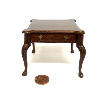BESPAQ DOLLHOUSE MINIATURE SMALLER SQUARE TABLE WITH A NEW WALNUT TABLE 5112