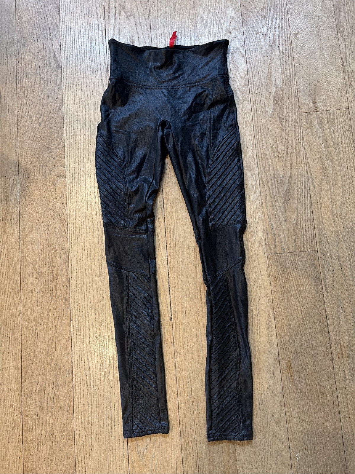 SPANX Leggings Womens Size XS Black Moto Faux Leather Pull On Shapewear