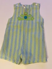 Petit Pomme By Petit Ami Jon Jon Frog Romper Seer Sucker Size 18 Months