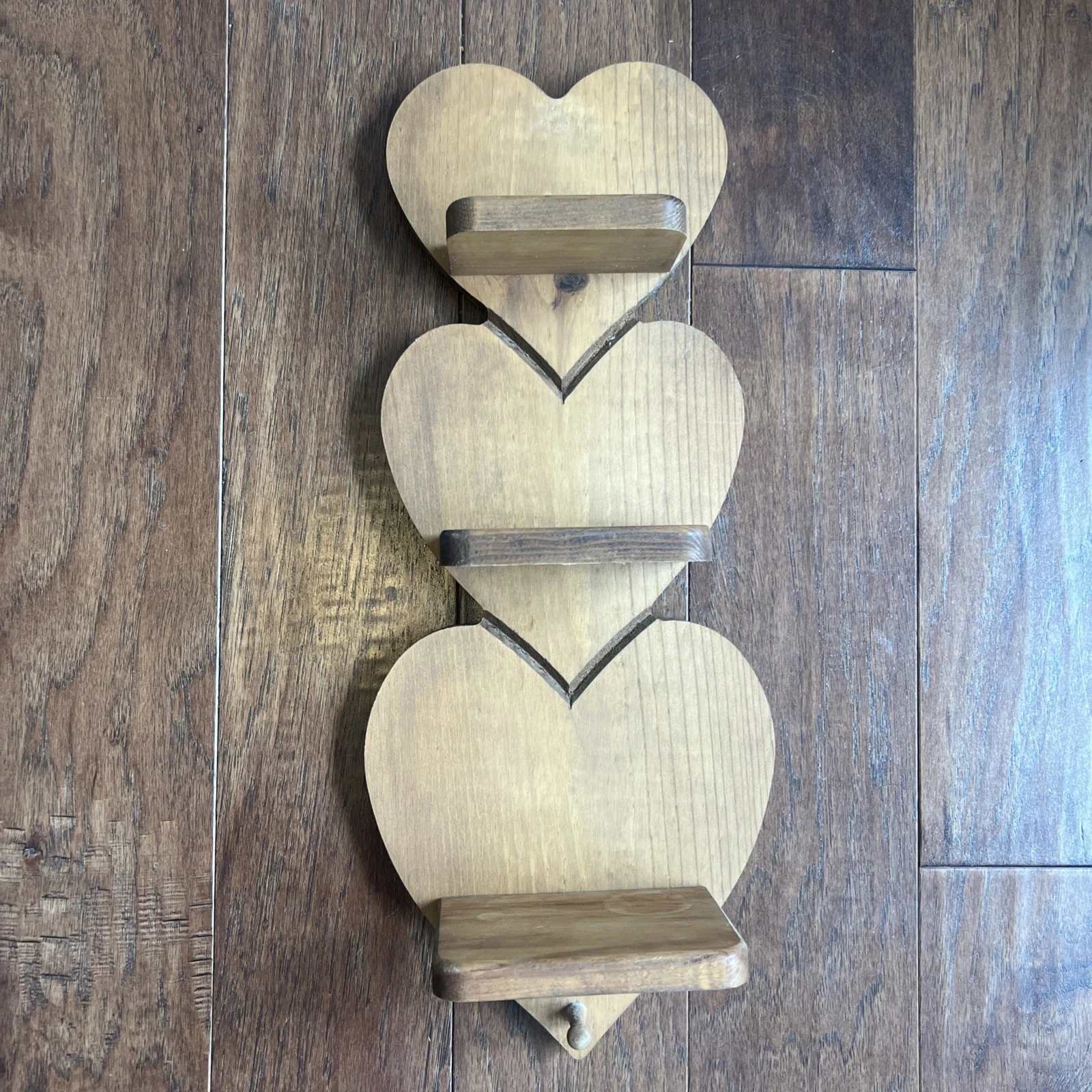 Vintage Wood Heart Shelf 3 Shelves 21” Country Cottage Core 80s Decor Charm Peg