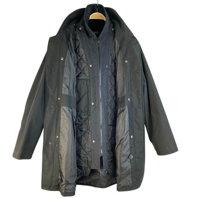 Lauren Ralph Lauren Trench Coat Men 44L XL Black Goth Removeable Quilted Warmer
