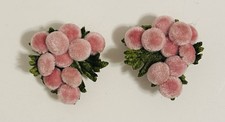 Vintage Women  s Midcentury Velvet Pink Flower Shoe Clips - Shoe Bows - Set Of 2
