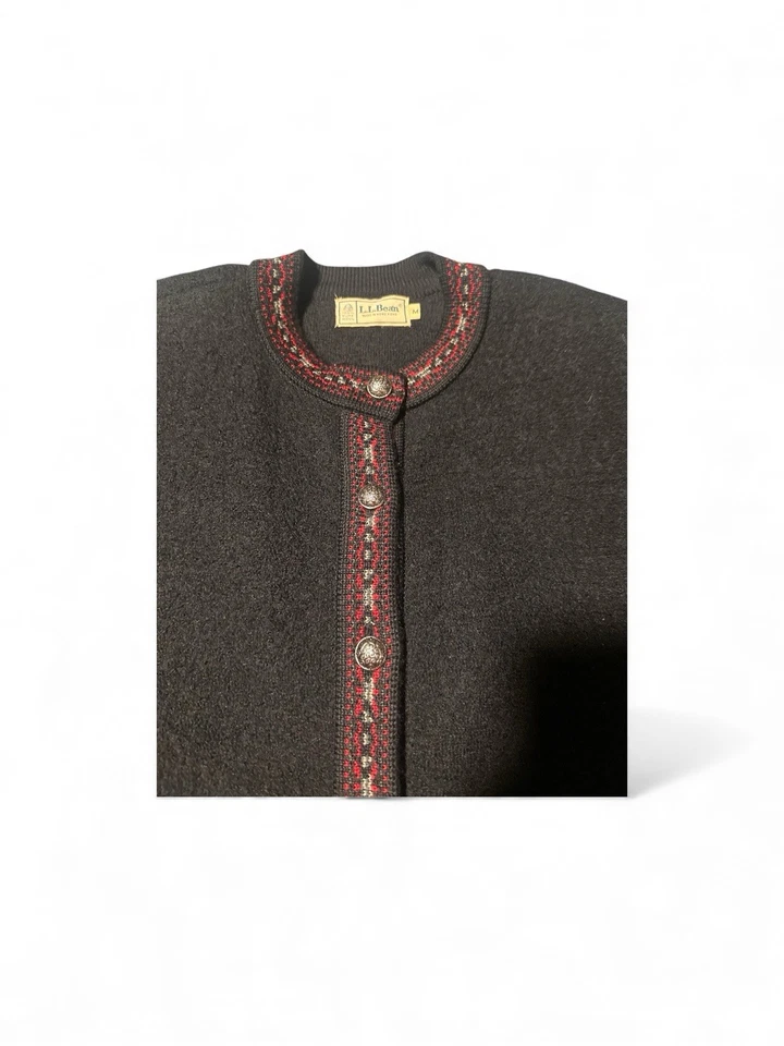 Cárdigan Suéter Vintage LL Bean Mujer Talla M Negro Nórdico Escandinavo Lana Foto 3 de 4
