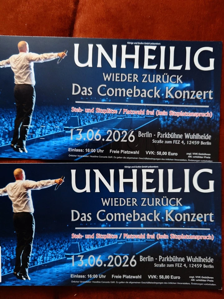 2 Unheilig Tickets 13.6 2026 Berlin Comeback Tour Wuhlheide