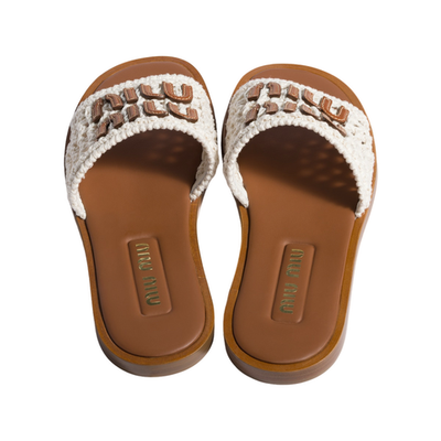 MIU MIU $1120 Ivory Crochet/Leather Slides New & Authentic | eBay