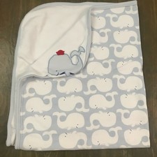 carters blanket baby lovey white blue whale red hat 26x28" NO TAG