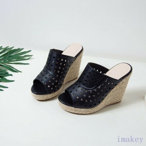 Women's Hollow Out Mesh Slingbacks Wedge Heels Platform Open Toe Slipper Sandals - Picture 17 of 17