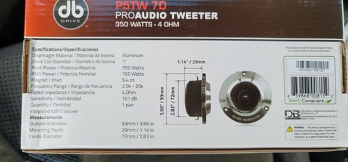 DB Drive elite P5TW 7D 1” Proaudio Tweeter 350 Watts 4 ohms free shipping new - Picture 3 of 3