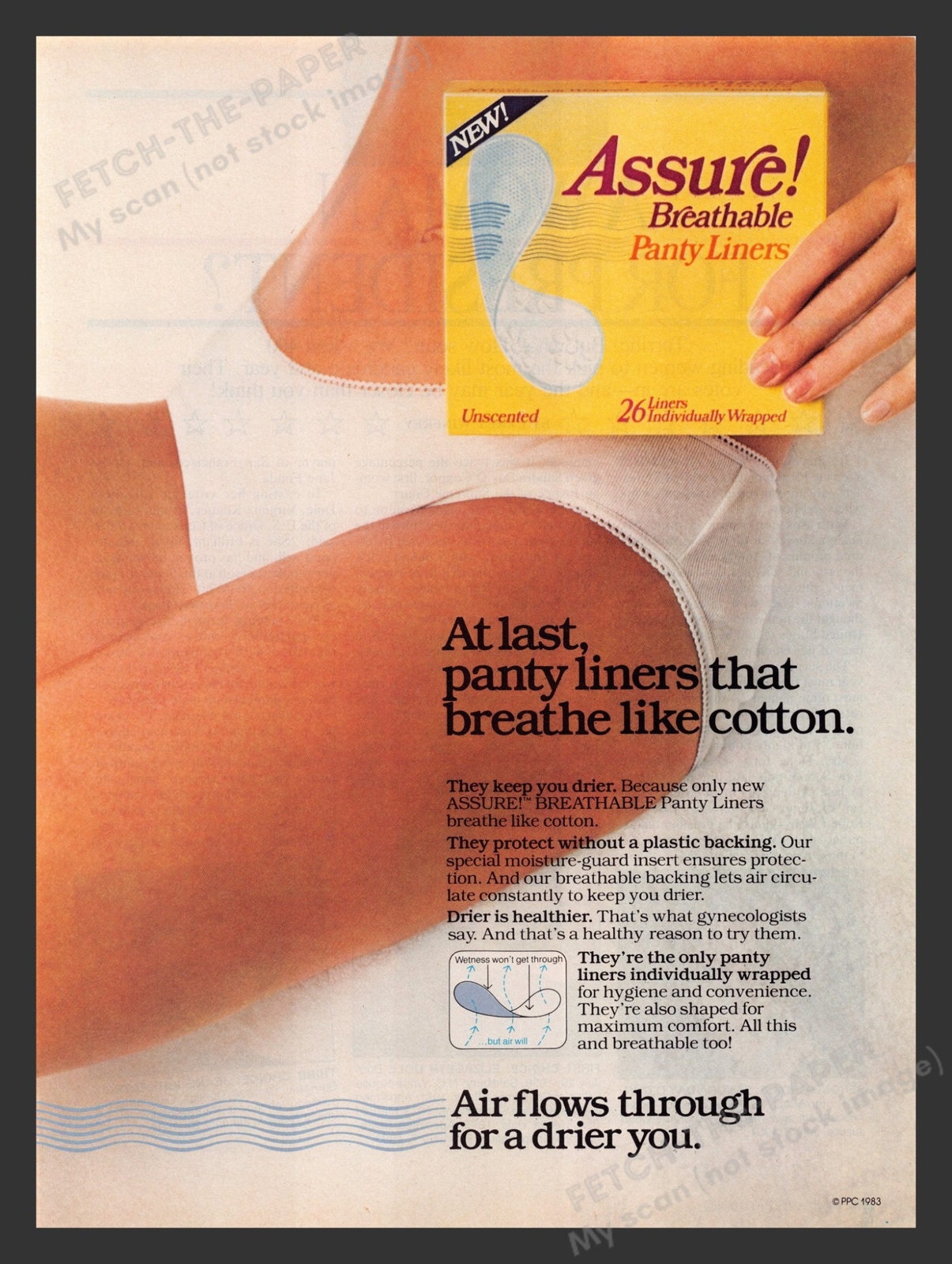 Assure! Breathable Panty Liners Unscented 1980s Print Advertisement Ad