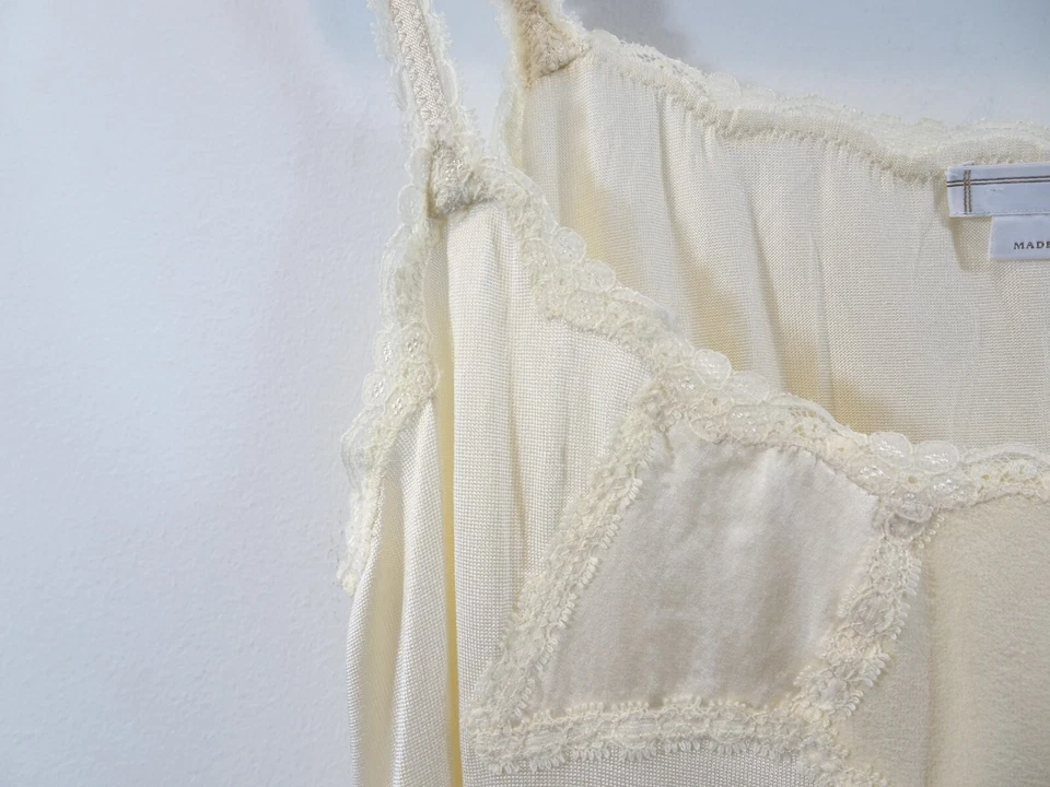 Camisola To The Max Vintage Y2K 100% Seda Marfil Talla L Borde de Encaje Cordón Cintura Foto 4 de 4