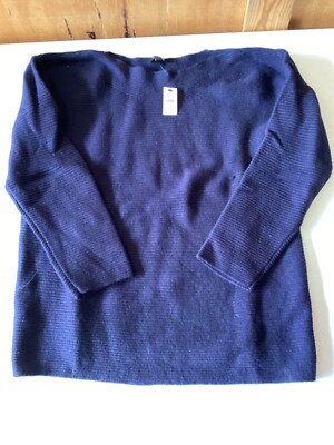 Talbots Navy  Cotton/Lamb Wool Blend Pullover Sweater Size Large (one snag)