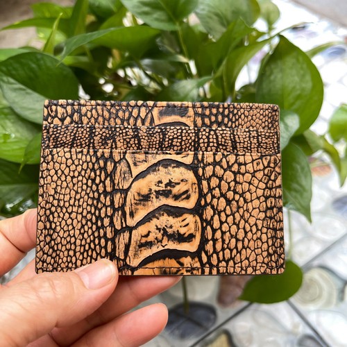 OSTRICH Leather SKIN Credit Card Holder DOUBLE SIDE Genuine OSTRICH Brown - Picture 4 of 16