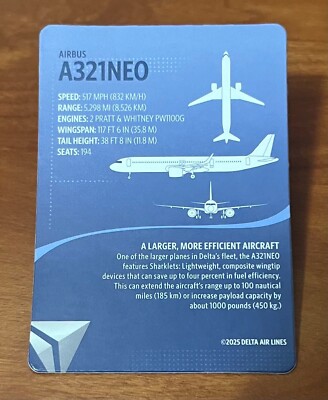 Delta Airlines 2025 Airbus A321NEO No.65 Trading Card NEWLY