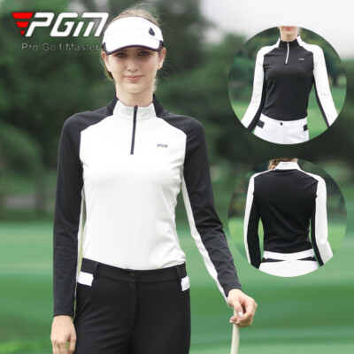 PGM Women Zipper Collar Golf T-shirt Long Sleeve Tops Ladies Slim Casual Shirts