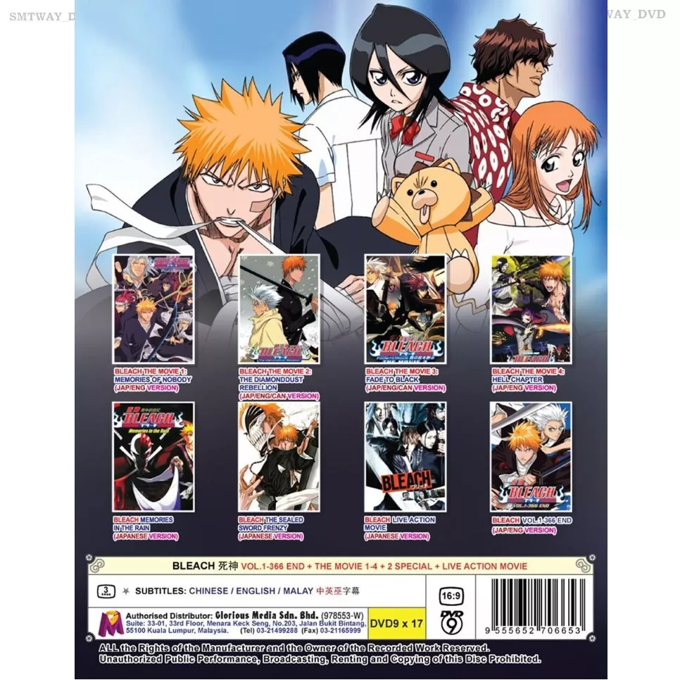 BLEACH + LIVE ACTION MOVIE - ANIME TV DVD (1-366 EPS+4 MOVIES+2 SPECIAL)  ENG SU