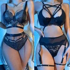 Women's Sexy Lingerie Bodysuit Set Corset Teddy Sleepwear Nightie Bra Panty Set
