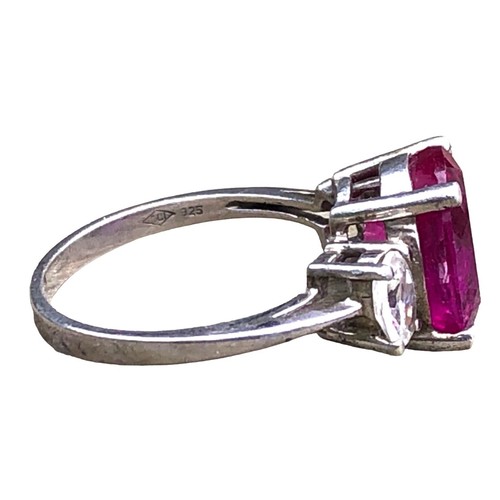 SCI Sterling Silver Deep Pink Oval Sapphire & Clear Cubic Zirconia Ring Sz 8.75 - Picture 6 of 8