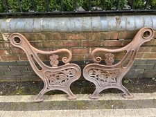 Victorian Antique Garden Cast Iron Bench Ends c/w Brace and Strap
