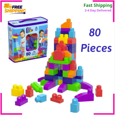 MEGA BLOKS Big Building Bag Toy Block Set (80 Blocks), Blue for Child 1Y+