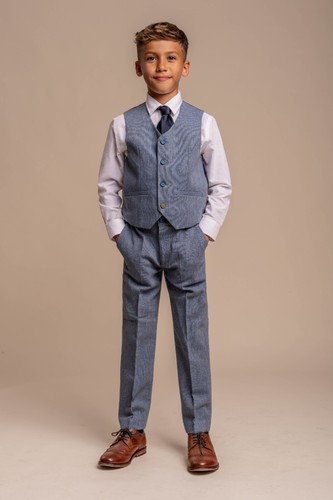 Cavani Boys Blue Tweed Suit Slim Fit Wedding Pageboy Prom Party Suit WAS £ 134 - Picture 5 of 8