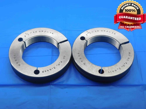 3 1/2 12 UNJ 3A THREAD RING GAGES 3.5 3.50 GO NO GO P.D.'S = 3.4459 & 3.4411
