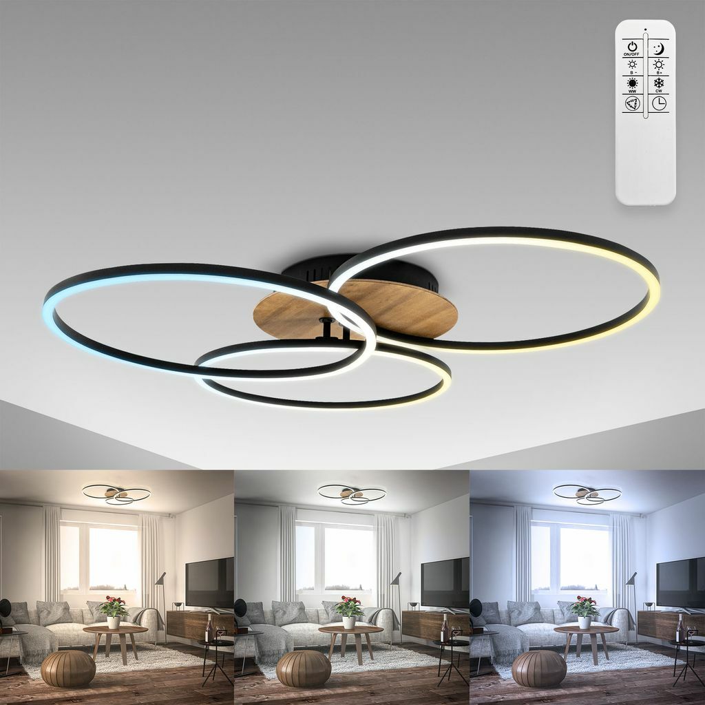 LED Deckenleuchte Holz CCT dimmbar Fernbedienung Deckenlampe Nachtlicht drehbar