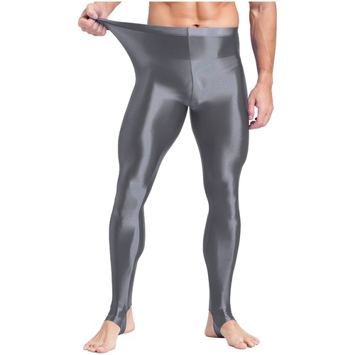 Pantaloni a compressione con staffa lucidi da uomo collant stretti controllo pancia modellante - Foto 74 di 105