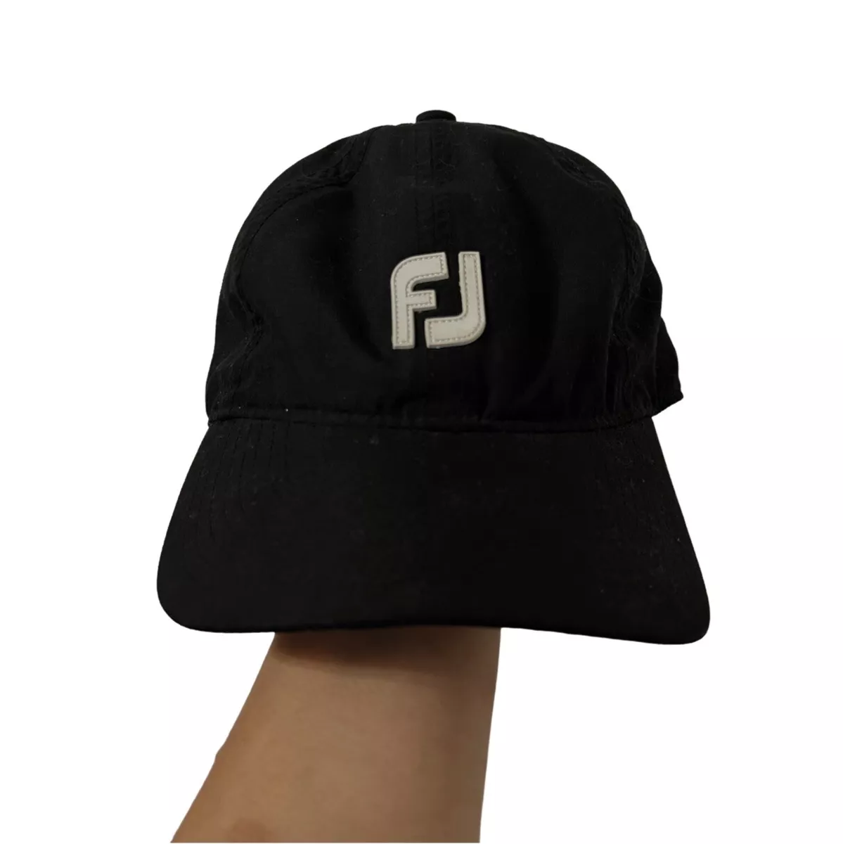 FootJoy Dryjoys Black Water Repellant Golf Cap Strapback Rain Hat FJ White Logo